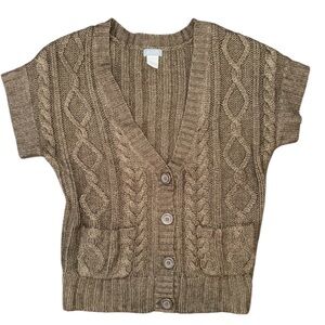 dELiA*s Brown Cable Knit Short Sleeve V-Neck Cardigan